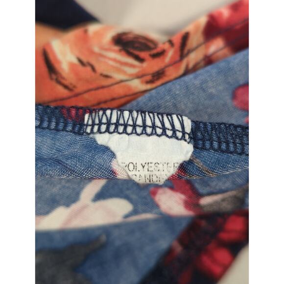 Threads Studio Womens Navy Floral Bell Sleeve Top 3/4 Ruffle Shirt Medium - Picture 3 of 10